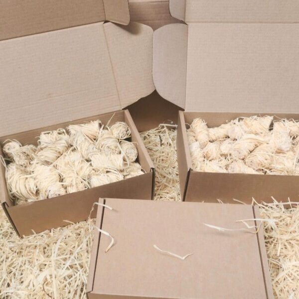 natural firelighters on display in cardboard boxes